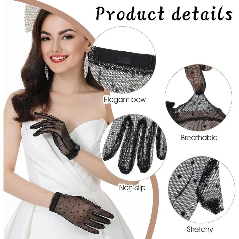 Women's Gothic Vintage Halloween Accessories Black Lace Mesh Gloves Costume